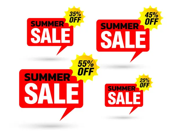 Summer Sale Tag Speech Red Bubble Set Discount Vector Illustration Royaltyfria Stockvektorer