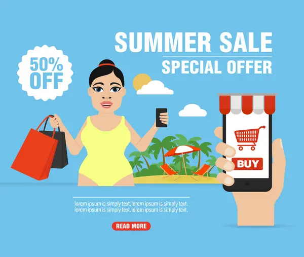 Summer Sale Special Offer Discount Concept Modern Design Flat Vector Ilustrações De Stock Royalty-Free