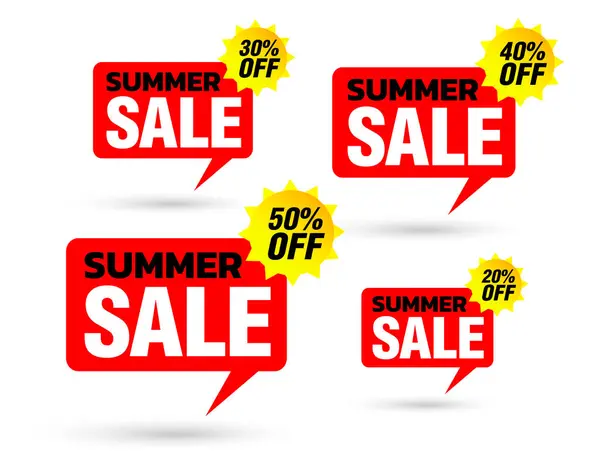 Summer Sale Tag Speech Red Bubble Set Discount Vector Illustration Ilustrações De Stock Royalty-Free
