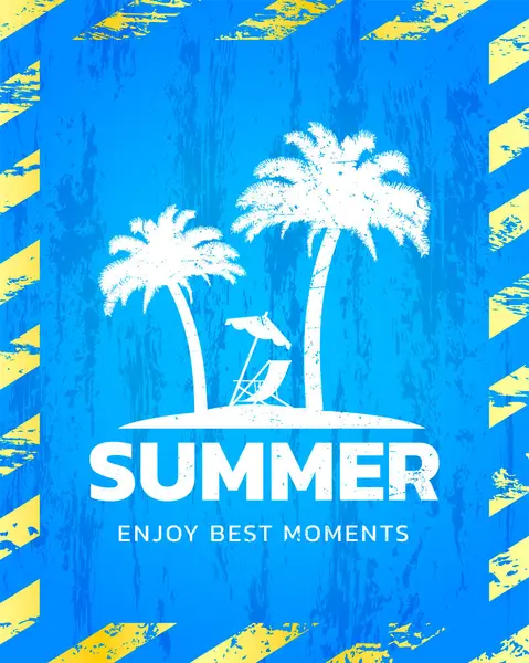 Enjoy Best Moments Summer Grunge Design Style Blue Banner Vector Grafiche Vettoriali