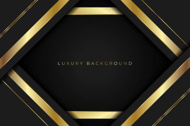 Lüks soyut arka plan, koyu arkaplanda altın çizgiler, modern siyah fon konsepti 3D tarzı. hisse illüstrasyonu