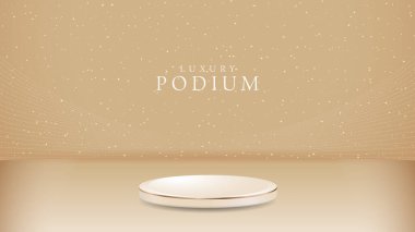 Pırıltılı altın çizgileri olan podyum 3 boyutlu bulanık elementler, gerçekçi tasarım.