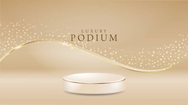 ürün podyumu ışıltılı altın eğri çizgileri bokeh bulanık elementler 3d gerçekçi tasarım vektör çizimi