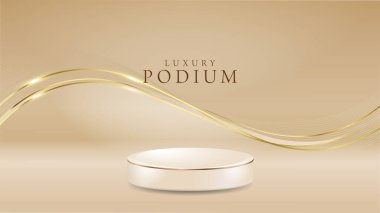 Pırıltılı altın eğimli ürün podyumu 3d gerçekçi element vektör illüstrasyonu