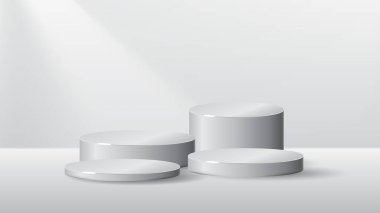 Beyaz podyum farklı boyutlarda lüks boş sunum stüdyo ürün dekorasyonu altın kaide