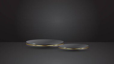 Siyah köşegen kutulu arka plan üzerinde iki siyah podyum, ürün gösterimi için premium tasarım arka planı
