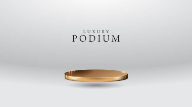 Güzel bir altın sahne, çıplak renkli kağıt stüdyosunda kaide ya da podyum. Üç boyutlu illüstrasyon. Kozmetik ya da moda için mükemmel bir geçmiş ya da model. Nesnenizi ya da ürününüzü kaideye yerleştirin