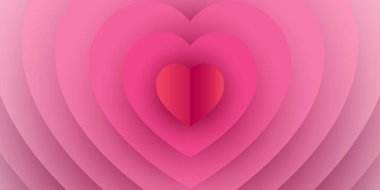 Sevgililer Günü 'nün yaratıcı konsepti. İnternet afişi ya da başlığı. Kalp derinliği ve gölgesi olan modern soyut sanat tasarımı. Kutlama, reklam, marka, afiş, kapak, etiket, poster, satış için şablon