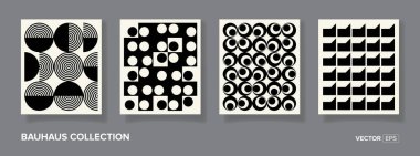 Retro bauhaus siyah beyaz dört geometrik vektör deseni minimum poster tasarımı. Moda Bauhaus desen arkaplanı