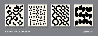 Retro bauhaus siyah-beyaz geometrik vektör deseni minimal poster tasarımı. Moda Bauhaus desen arkaplanı