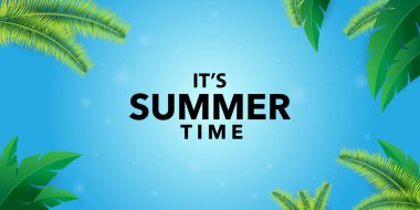 Çiçekli, egzotik gökyüzü yapraklı yaz pankartı tasarımı