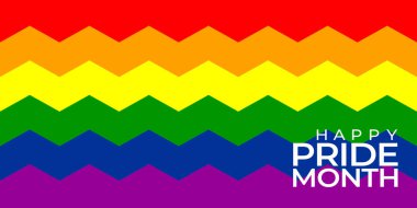 Festival geçitleri, partiler ve sosyal etkinlikler için Pride ayının arka planını kutlayalım. Renkli gökkuşağı bayrağı