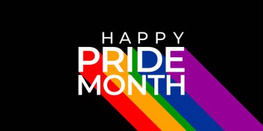 Gökkuşağı Yazılı Gurur Ayı Afişi. LGBT Gurur Bayrağı Renkleri ile Moda 'Gurur Ayı' Typography. Gay Gurur Ayı için Vektör Bayrağı