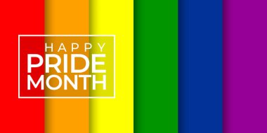 Gurur ayı arkaplan pankartı şablonu, Logo LGBT, LGBTQIA Renkli gökkuşağı ile LGBTQIA gurur bayrağı. Gurur ayı sembolü Haziran desteği