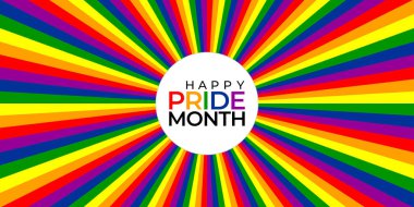 Gurur Ayı Bayrağı. LGBTQ + Gururlu Ay Bayrağı Gökkuşağı Dalgalı Çizgili. LGBT Gay Gurur Ayı için Vektör Web Sancak Şablonu