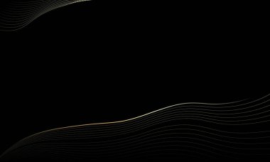 Altın çizgileri olan soyut siyah lüks arka plan. Zarif dalga modern duvar kağıdı. Satışlar, reklamlar, etkinlikler, ödüller, web, sayfalar ve diğerleri için şablon afişi