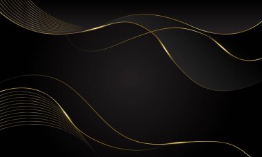 Altın çizgileri olan soyut siyah lüks arka plan. Zarif dalga modern duvar kağıtları. Şablonlar, pankartlar, satışlar, reklamlar, etkinlikler, ödüller, web ve sayfalar için uygundur