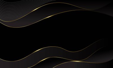 Altın çizgileri olan soyut siyah lüks dalga arka planı. Zarif modern duvar kağıtları. Şablonlar, pankartlar, satışlar, reklamlar, etkinlikler, ödüller, web ve sayfalar için uygundur