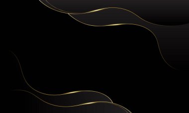 Altın çizgileri olan zarif bir siyah lüks dalga arka planı. Ödüller, satışlar, etkinlikler, şablonlar, afişler, kapaklar, web siteleri, sayfalar için soyut modern tasarım