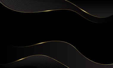 Altın çizgileri olan soyut siyah lüks arka plan. Zarif dalga modern duvar kağıdı. Satışlar, reklamlar, etkinlikler, ödüller, web, sayfalar ve diğer şeyler için şablon afişi