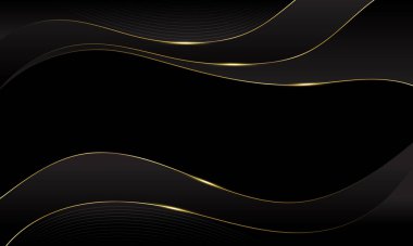 Altın çizgileri olan zarif bir siyah lüks dalga arka planı. Ödüller, satışlar, etkinlikler, şablonlar, afişler, kapaklar, web siteleri, sayfalar ve daha fazlası için soyut modern tasarım