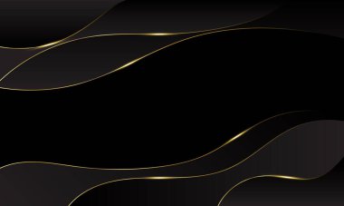 Altın çizgileri olan zarif bir siyah lüks dalga arka planı. Davetler, ödüller, satışlar, etkinlikler, şablonlar, afişler, kapaklar, web siteleri, sayfalar için soyut modern tasarım
