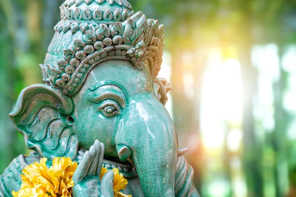 Green Ganesh Elephant God Statue Close Focused Face — Stock Photo, Image