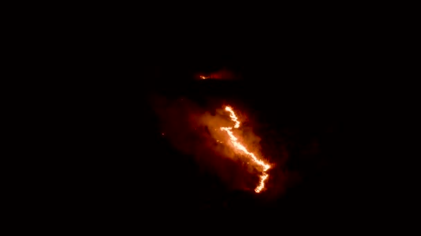 Fuego Nocturno Bosque Con Fuego Humo Vídeo Aéreo Épico Una — Vídeos de Stock