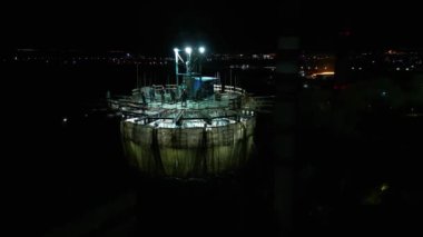 Yüksek bacalı bir elektrik santralinin inşaat sahası. Yüksek seviyede tehlikeli bir iş. Tadilat duman yığınıdır. Müteahhit, yüksek bir binanın bacasını onarıyor..