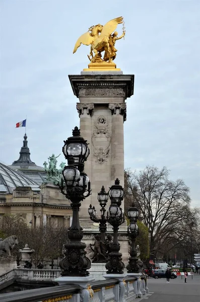 Famoso Puente Alexandre Iii Atardecer París Francia —  Fotos de Stock