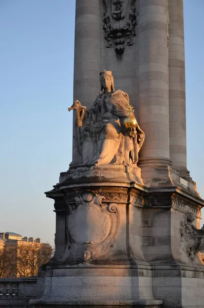Slavný Most Alexandre Iii Při Západu Slunce Paříži Francie — Stock fotografie