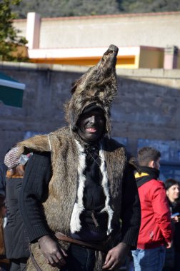 Teulada, Sardunya - 02.18.2018: Sardunya 'nın geleneksel maskeleri