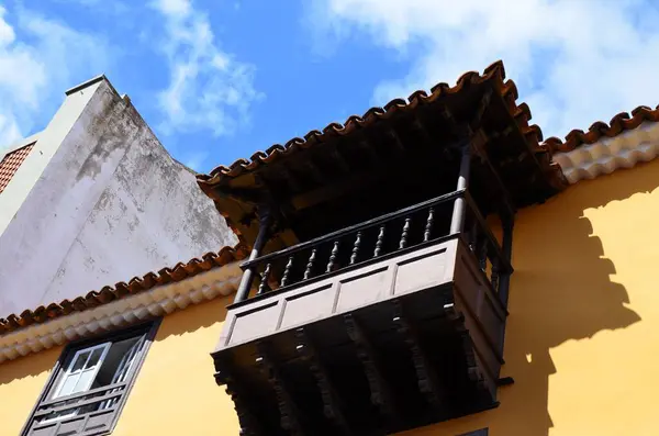 stock image Traditional canarian architecture -wooden balcony