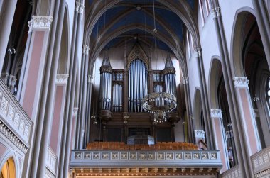 inside the famous Markt Kirche in Wiesbaden, a brick building in neo-Gothic style clipart