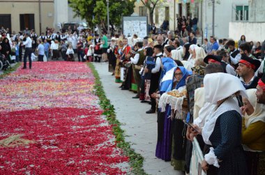 Villacidro, Sardinia 06.02.2019: Cherry's festival with traditional costumes of Sardinia clipart