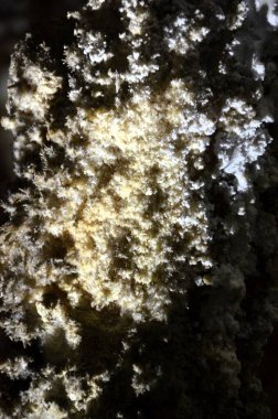 Çok sayıda sarkıt ile güzel eski karanlık mağaranın içi. Zuddas, İtalya, Sardunya Grotte di mi