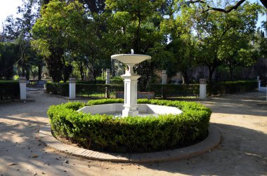 İspanya, Seville 'de yaz güneşli bir günde Murillo Bahçeleri manzarası