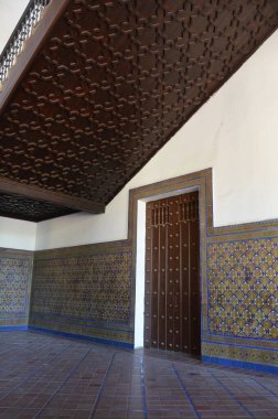 Seville, İspanya 03.23.2019: Puerta de Aragon Pavyonu (Aragon Kapısı) Plaza de Espana - Seville, Endülüs, İspanya