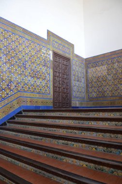 Seville, İspanya 03.23.2019: Puerta de Aragon Pavyonu (Aragon Kapısı) Plaza de Espana - Seville, Endülüs, İspanya