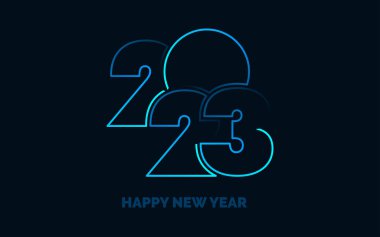 Mutlu yıllar 2023 metin tasarımı. 2023 yılının iş günlüğünün kapağı. Broşür tasarım şablonu. Kart. Pankart