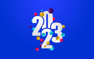 Mutlu yıllar 2023 metin tasarımı. Broşür tasarım şablonu için. Kart. Pankart