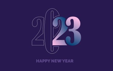 Mutlu yıllar 2023 metin tasarımı. 2023 yılının iş günlüğünün kapağı. Broşür tasarım şablonu. Kart. Pankart