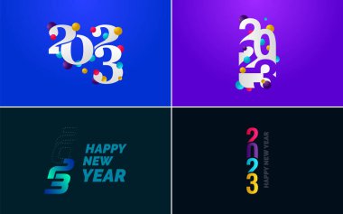 2023 'ün büyük seti mutlu yeni yıl logosu metin tasarımı. 2023 numara tasarım şablonu. 2023 Yılbaşı Sembolleri Koleksiyonu