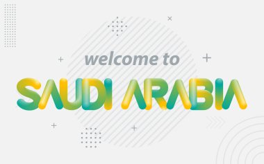 Suudi Arabistan 'a hoş geldiniz. 3d harmanlama efektli yaratıcı tipografi