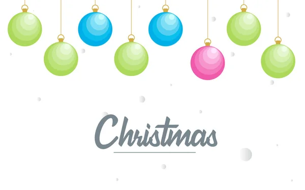 Flat Merry Christmas Błyszczące Dekoracyjne Elementy Kulkowe Wiszące Tło — Wektor stockowy