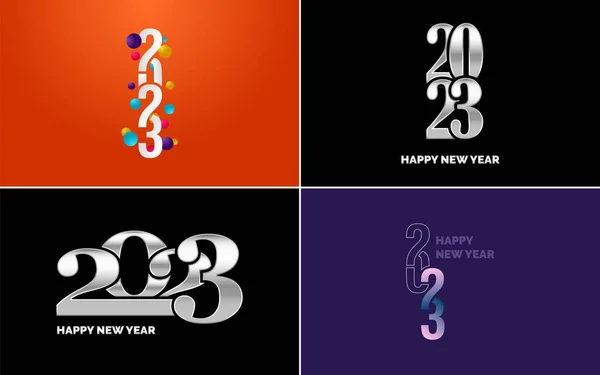 Großes Set 2023 Frohes Neues Jahr Schwarzes Logo Text Design — Stockvektor