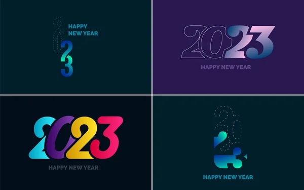 Großes Set 2023 Frohes Neues Jahr Schwarzes Logo Text Design — Stockvektor
