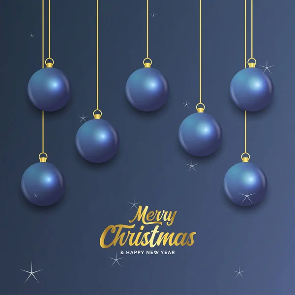 Feliz Navidad Bandera Azul Oscuro Con Bolas Tarjeta Navidad — Vector de stock