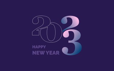 Mutlu yıllar 2023 metin tasarımı. 2023 yılının iş günlüğünün kapağı. Broşür tasarım şablonu. Kart. Pankart