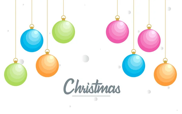 Flat Merry Christmas Błyszczące Dekoracyjne Elementy Kulkowe Wiszące Tło — Wektor stockowy